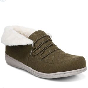 Vionic Believe Quilted Slippers Shearling Lace Up Closed Toe Orthotic Green 6